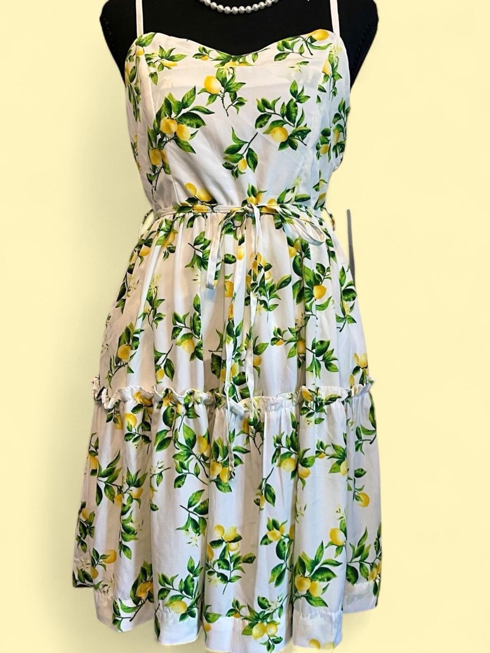Emerald Sundae White Lemon Print Midi Sundress